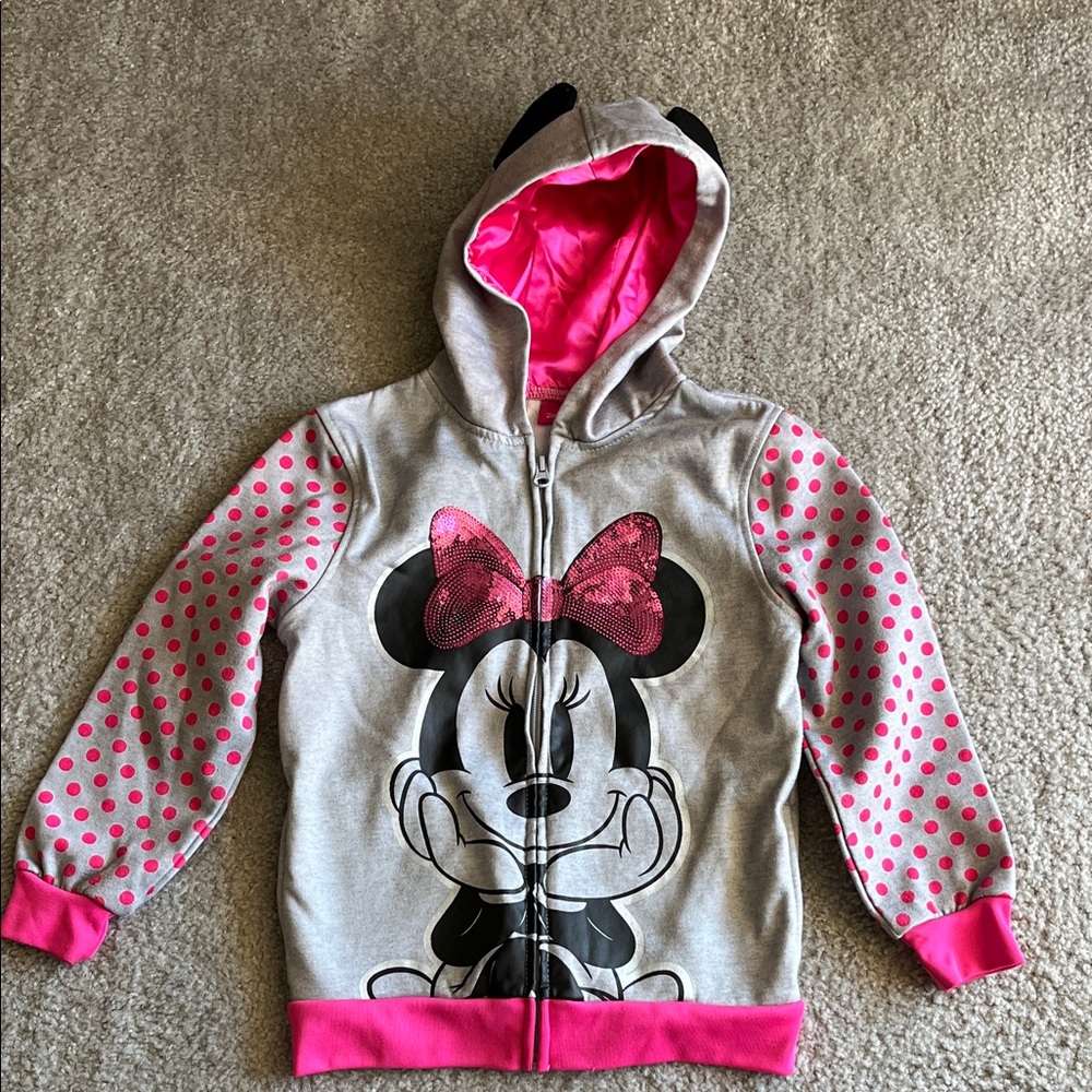 Disney Minnie Mouse Gray Hoodie with Pink Polka Dots